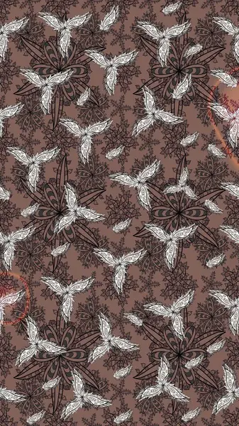 Kahverengi renkli çiçekler. Düz Çiçek Elementleri Tasarımı. Çiçekli eskiz çizimi. Renkli Yaz Teması çizim şablonu.