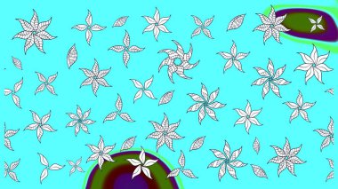 Mavi kıvırcık çiçekler mavi renkte şekillenir. Klasik çiçek tasarımı elementleri. Raster illüstrasyonu.