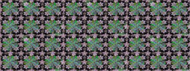 Renkli Bahar Temalı Kusursuz Arkaplan. Şirin çiçek elementleri. Kusursuz desenli, modaya uygun kumaş deseni. Raster illüstrasyonu. Düz Çiçek Elementleri Tasarımı.