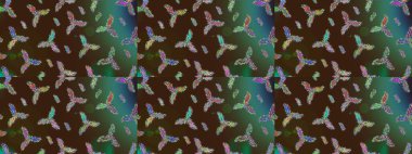 Raster illüstrasyonu. Güzel kar tanesi. Renkli arka planda izole tatlı kar taneleri. Soyut kış kahverengi, yeşil ve mavi süs. Yuvarlak raster kar tanesi.