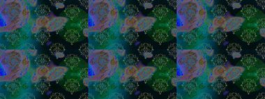 Raster suluboya çiçek deseni, narin çiçekler, mavi, yeşil ve siyah çiçekler, tebrik kartı şablonu. Raster Güzel kumaş deseni.