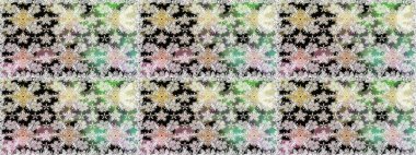 Tarafsız renklerde çok renkli, zarif küçük çiçekler ve komik böcekler, raster deseni, illüstrasyon.