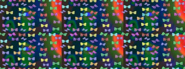 Kağıt, kumaş ve ambalaj için uygun. Robot resim. Kart, baskı ve davetiye için basit kadınsı bir model. Mavi arka planda renkli kelebek koleksiyonu. Raster illüstrasyonu.