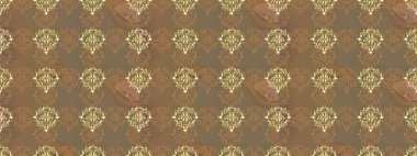 Klasik raster sarısı, kusursuz desen. Çiçek süsü kumaş deseni, cam, çiçek desenli metal kahverengi, bej ve turuncu renklerde altın elementlerle.