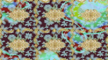 Barok tarzında eskiz oryantal süsü. Raster oryantal süs. Altın elementlerle nötr renklerde altın desen. Geleneksel klasik altın desen.