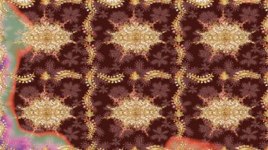 Lüks, kraliyet ve Viktorya dönemi konsepti. Kahverengi renklerde altın element. Süslü raster dekorasyonu. Kahverengi yerine altın rengi barok çiçekli eskiz deseni.