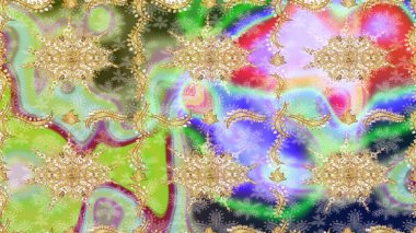 Klasik klasik klasik arka plan. Klasik Raster Golden eskiz kalıbı. Geleneksel oryantasyon süsü. Tarafsız renklerde altın elementlerle çizim deseni.