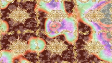 Oriental raster klasik kahverengi ve altın desenli. Raster illüstrasyonu. Soyut arkaplan çizimi.