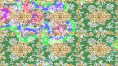 Kış sembolü, Mutlu Noeller, Mutlu yıllar 2019. Soyut duvar kâğıdı, ambalaj dekorasyonu. Yeşil renkli Raster altın deseni. Altın kar tanesi basit çizim kalıbı.