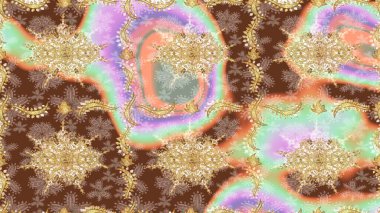 Tarafsız renklerde altın elementlerle çizim. Geleneksel oryantasyon süsü. Klasik klasik klasik arka plan. Klasik Raster altın desenini çiz.