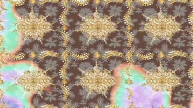 Sembol bayramı, yeni yıl kutlamaları, altın desenler. Noel Altın Kar Tanesi eskiz modeli. Kahverengi renkte altın kar taneleri. Kış kar dokusu duvar kağıdı.