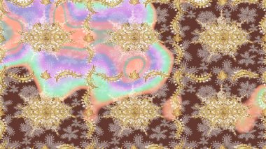 Geleneksel raster ve altın desen. Klasik oryantal desen bej renklerden üstündür. Damask taslak süsü.