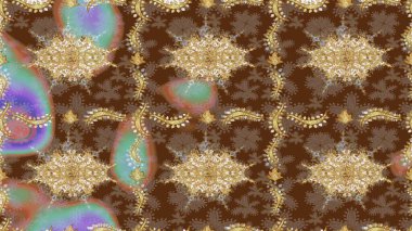 Soyut duvar kâğıdı, ambalaj dekorasyonu. Altın kar tanesi basit bir çizim kalıbı. Kış sembolü, Mutlu Noeller, Mutlu yıllar 2019. Kahverengi renklerde Raster altın deseni.