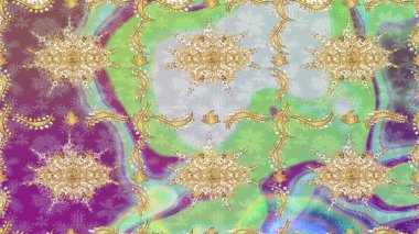 Tarafsız renkler üzerinde klasik oryantal desen. Geleneksel raster ve altın desen. Damask taslak süsü.