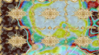 Tarafsız renklerde geleneksel altın eskiz kalıbı. Barok tarzında eskiz doğulu süsü..