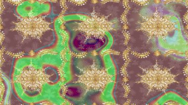 Damask altın soyut çiçek deseni nötr renklerde. Raster illüstrasyonu. Süsleme.