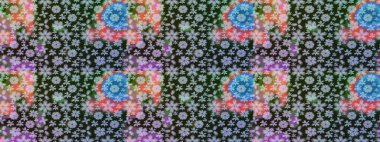 Renkli Bahar Teması eskiz kalıbı. Düz Çiçek Elementleri Tasarımı. Süslü kumaş deseni. Raster illüstrasyonunda çiçek deseni çizimi.