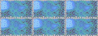 Kumaş, tekstil, baskı ve davetiye için arka plan. Kusursuz desen. Mavi renkte güzel renkli kelebekler. Raster illüstrasyonu.