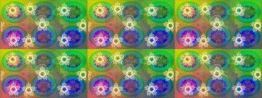 Raster illüstrasyonu. Noel stili. Yeşil, mavi ve sarı renkte kar taneleri.