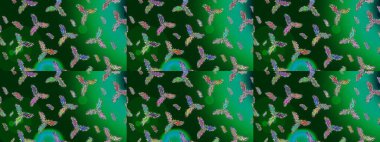 Noel stili. Raster illüstrasyonu. Mavi, yeşil ve nötr renklerde kar taneleri.