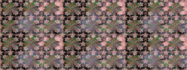 Suluboya, elle çizilmiş. Kusursuz bir arka plan modeli. Raster illüstrasyonu. Tarafsız renklerde yaprakları olan yabani çiçekler.