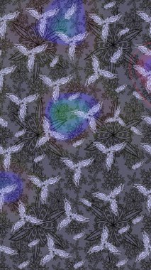 Süslü kumaş deseni. Raster illüstrasyonundaki çiçek desenli çizim. Renkli Bahar Teması eskiz kalıbı. Düz Çiçek Elementleri Tasarımı.