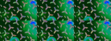 Renkli arka planda izole kar taneleri. Yüzey için tekrarlanan doku, ambalaj kağıdı, mavi, yeşil ve nötr renkler. Kış kar tanesi, raster arka plan. Raster illüstrasyonu.