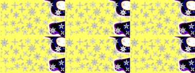 Çiçekli eskiz çizimi. Renkli Yaz Temalı eskiz kalıbı. Sarı renkli çiçekler. Düz Çiçek Elementleri Tasarımı.