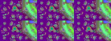 Şirin çiçek elementleri. Robot resim. Mor renkli çiçekler. Raster illüstrasyonu.