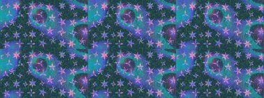 Dallı bahar çiçekleriyle desen, mavi renklerle çiçek siluetiyle desen. Raster deseni.