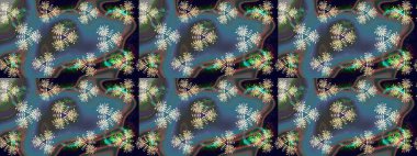 Mavi renklerde. Raster illüstrasyonu. Çiçek buketleriyle klasik tarzda eskiz deseni.