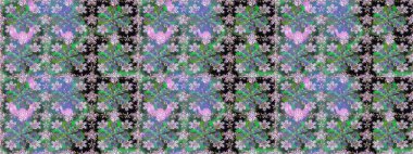 Raster düz çiçekleri pürüzsüz desen. Hediye ambalaj kağıdı, tebrik kartları, posterler ve pankart tasarımı. Yeşil renkte çiçekler.