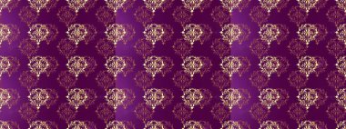 Kusursuz desenli oryantal süs. Raster altın tekstil baskısı. İslam tasarımı. Çiçek kiremitleri. Mor, kahverengi ve bej renklerdeki altın desenli altın elementler.
