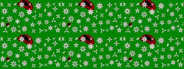 Yeşil renkli bitkilerden oluşan parlak çiçekli çizim deseni.