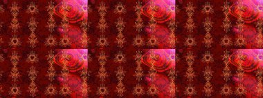 Kar tanelerinin soyut arkaplanlı Noel şablonu. Raster illüstrasyonu. Kırmızı, kahverengi ve siyah renkler. Noel ve Yeni Yıl moda baskıları için tatil tasarımı.