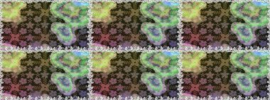 Renkli Bahar Temalı Kusursuz Arkaplan. Raster illüstrasyonu. Asya tekstil tarzında. Kusursuz çiçek deseni. Gri renkli çiçekler. Düz Çiçek Elementleri Tasarımı.