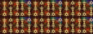 Kahverengi, yeşil ve kırmızı renkli şirin çiçek desenleri. Raster Modaya uygun kumaş deseni. Renkli Bahar Teması eskiz kalıbı. Düz Çiçek Elementleri Tasarımı.