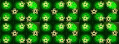 Noel stili. Yeşil, mavi ve sarı renkli kar taneleri. Raster illüstrasyonu.