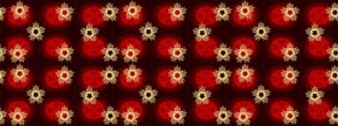 Raster illüstrasyonu. Noel ve yeni yıl moda baskıları için tatil tasarımı. Kırmızı, kahverengi ve siyah renkler. Kar tanelerinin soyut arkaplanlı Noel deseni.