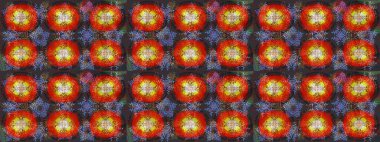 Kırmızı, gri ve kahverengi kar taneleri. Raster illüstrasyonu. Kar tanelerinin soyut arkaplanı olan şirin bir Noel arkaplanı. Noel ve yeni yıl moda baskıları için tatil tasarımı. Renkler.