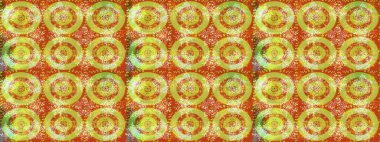 Kar tanelerinin soyut arkaplanı olan şirin bir Noel arkaplanı. Raster illüstrasyonu. Renkler. Turuncu, sarı ve yeşil kar taneleri. Noel ve Yeni Yıl moda baskıları için tatil tasarımı.