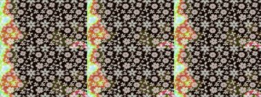 Halk tarzı. Parlak renkli çiçekli ve siyah yapraklı harika bir çiçek deseni. Modern çiçek arkaplanı. Moda baskıları için zarif bir şablon.