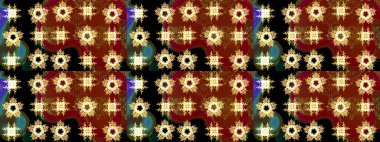 Düz dizayn. Grafiksel element dekorasyonu. Kar Tanesi Mozaik ikonu. Raster illüstrasyonu. Siluet kar tanesi işareti izole edilmiş kırmızı, siyah ve kahverengi renkler. Sembol kışı, donmuş, Noel, yeni yıl tatili