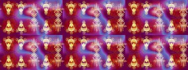 Mor, kırmızı ve mor renkli çiçekler. Raster illüstrasyonu. Asya tekstil tarzında. Çiçek desenli çizim. Raster illüstrasyonu.