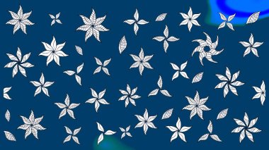 Renkli Bahar Teması eskiz kalıbı. Raster illüstrasyonu. Taslak desenli, modaya uygun kumaş deseni. Düz Çiçek Elementleri Tasarımı. Şirin çiçek elementleri..