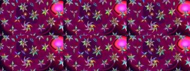 Çiçekli karalama şeklinde Raster çiçek deseni. Yumuşak, yaz çiçekli arka plan. Mor, kahverengi ve kırmızı renkte çiçekler.