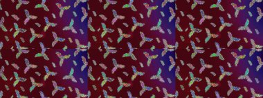 Kahverengi, mor ve mavi renkli kristal kar taneleri. Raster illüstrasyonu.