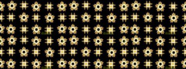 Kış kar tanesi, raster arka plan. Renkli arka planda izole kar taneleri. Raster illüstrasyonu. Yüzey için tekrarlanan doku, ambalaj kağıdı, siyah, sarı ve kahverengi renkler.