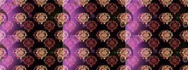 Kabile sanatı boho baskısı, klasik çiçek arkaplanı. Soyut etnik raster kusursuz desen. Arkaplan dokusu, duvar kağıdı, çiçek teması siyah, mor ve pembe renkler.