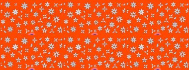 Raster Çiçek İllüstrasyonu 'nun şirin tekstili. Turuncu renkli etnik çiçeklerle zarif bir eskiz deseni..